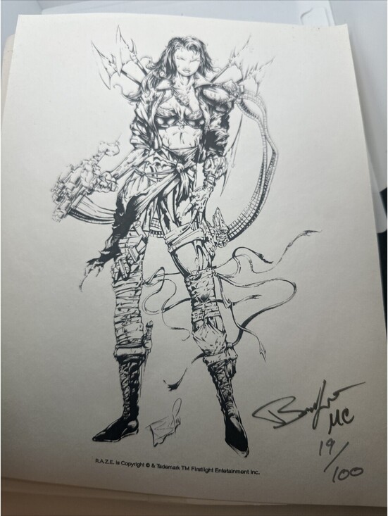 Other - Raze R.A.Z.E. RAZE Signed Print 19/100 8.5x11” Firstlight Comixx Entertainment